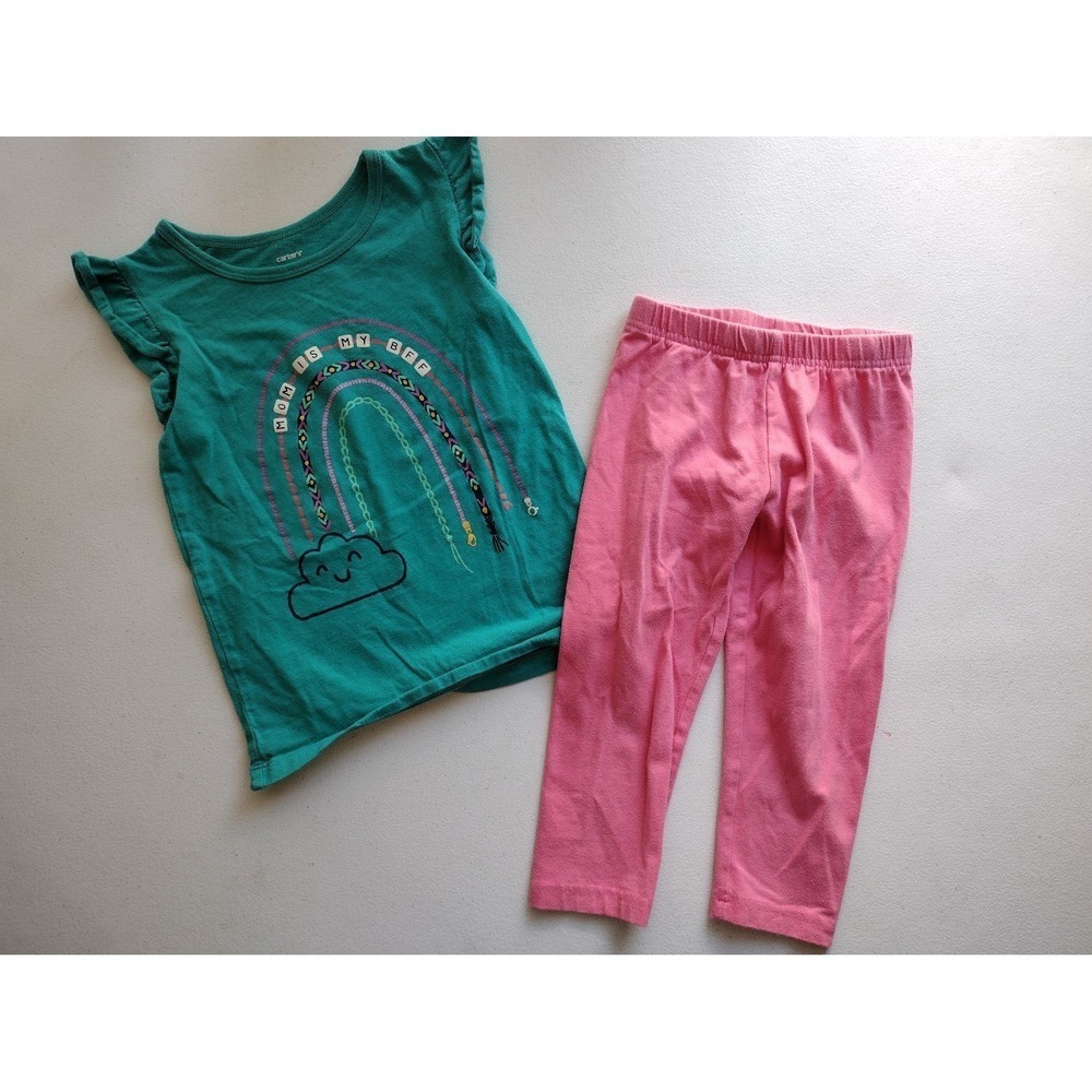 Carters Toddler Girls 5T‎ Mom Is My BFF Rainbow Teal Shirt Pink Leggings Set